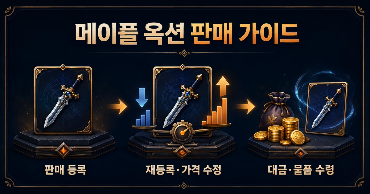 판매 등록, 재등록·가격 수정, 대금·물품 수령으로 이어지는 메이플 옥션 판매 관리 안내