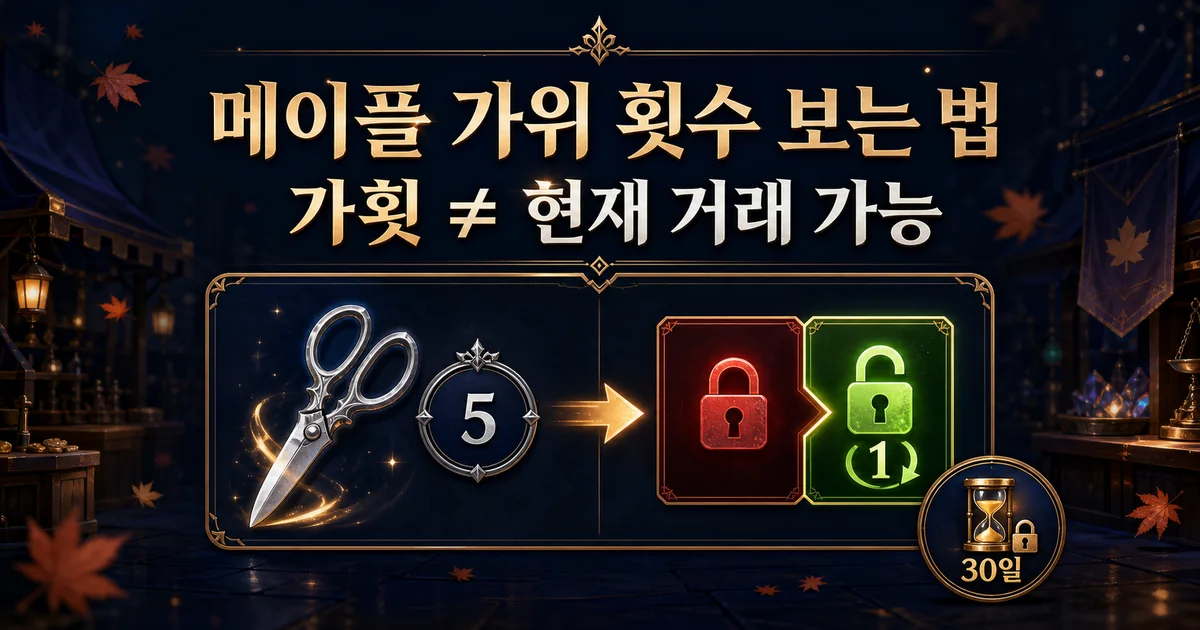 메이플 가위 횟수와 현재 거래 가능 상태를 구분하는 인포그래픽
