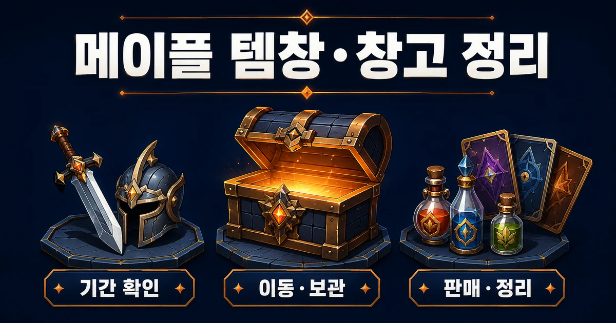 기간 확인, 이동·보관, 판매·정리 순서로 템창과 창고의 아이템을 분류하는 안내